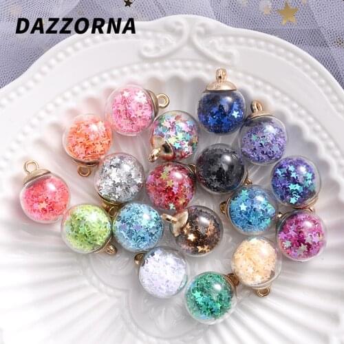 10Pcs/lot Color Glitter Little Star Crystal Glass Ball Pendant Necklace Hair 16mm Wishing Bottle Rope Earrings Accessories