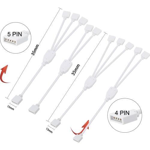 4 Pin 5 Pin Wire Connector 1 to 2 1 to 3 1 TO 10 Female to Female Splitter Connector Extension Cable for RGB RGBW/WW LED Strip
