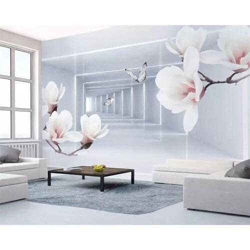 Beibehang High quality silk material 3d wallpaper Magnolia flower butterfly 3d extend space modern tv background wall wallpaper