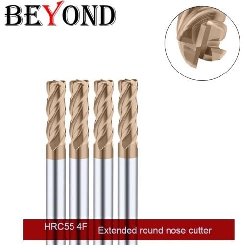 BEYOND 4F HRC55 Extended Round Nose Knife Tungsten Steel Milling Cutter CNC Machine Center Woodworking Tools Carbide End Mill