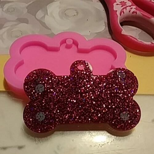 Shiny Tag Label Dog Bone Keychain Silicone Mold Crafts Crystal Epoxy Resin Mold