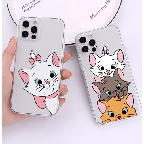 Lovely Cartoon Cat Kitty Phone Case for iPhone 12 11 Pro Max 12 Mini X XS Max XR 8 7 6 6s Plus Transparent Cover Coque