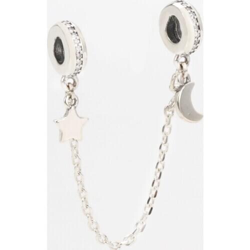 S925 Sterling Silver New Star Moon Star Moon Star River Safety Chain Charms Fit Bracelet Diy Bead For Jewelry Making