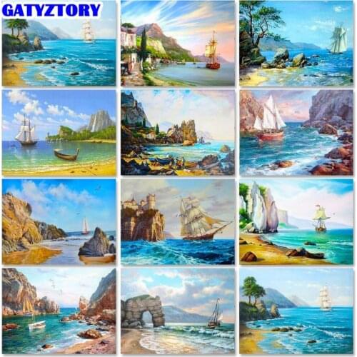 GATYZTORY Paint By Number DIY Coloring Pictures By Numbers Seascape Kits Oil Painting By Numbers Handpainted Gift Home Decoratio