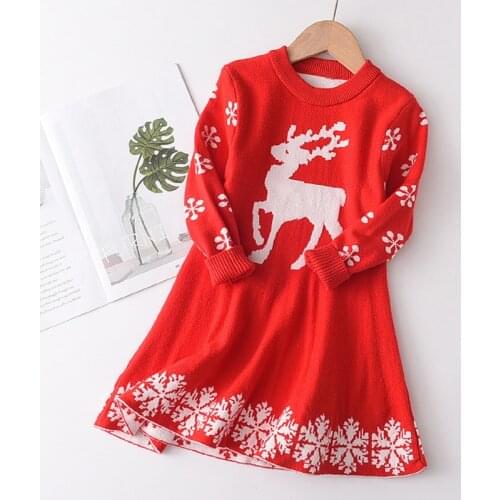 Menoea 2-7Years Girls Winter Sweater Kids Solid Color Dress Children Sweater Baby Dress For Girl Casual Toddler Christmas Dress