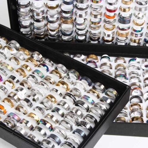 Fashion Mix style 100pcs Mixed Batch Top Stainless Steel rings Mens and Womens Ring Party Jewelry