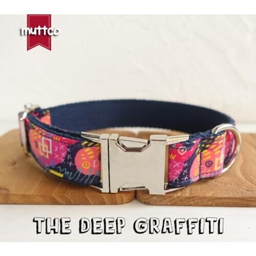 MUTTCO retailing self-design dog collar THE DEEP GRAFFITI handmade poly satin and nylon dog collar and leash UDC062