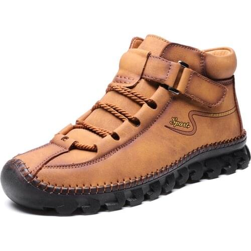 Brand Winter Outdoor Non-slip Men Boots Plush Warm Snow Boots Handmade Leather Mens Shoes Fashion Designer Men Boots Size 4836