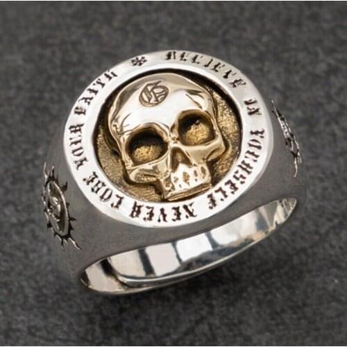 925 Sterling Silver Skull Silver Rings For Man Vintage Punk Fashion Jewelry Hippop Street Culture