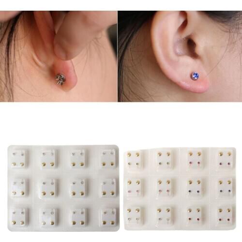 12 Pairs Gold No Pain Sterile Ear Piercing Earrings Set Gun Piercer Tool Kit Hypoallergenic Mini 3mm CZ Studs Jewelry Disposable