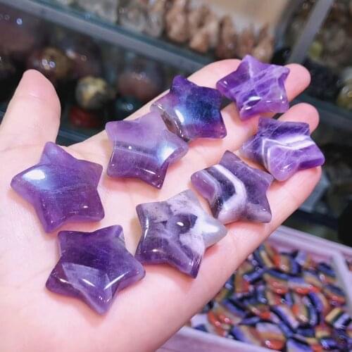 Natural Crystal Ziyun Mother moon, the five-pointed star Mineral Carved Healing Gemstone Energy Decoration Festival Gift