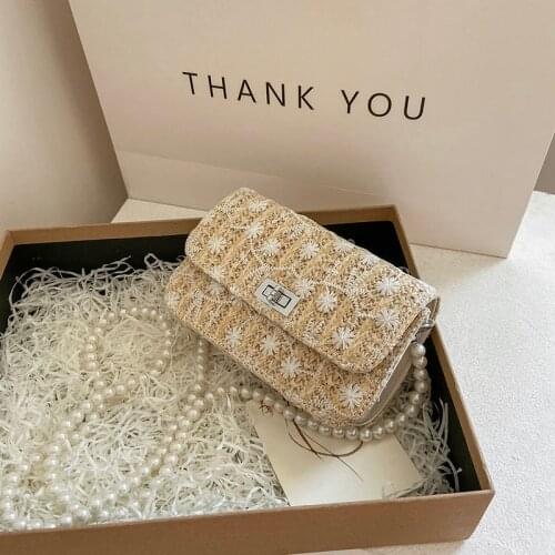 Nigwindy Champ 2021 Summer New Staw Vocation Light Fashion Trendy Popular Women Woven Cossbody Shoulder Beach Pearl Strap Bag