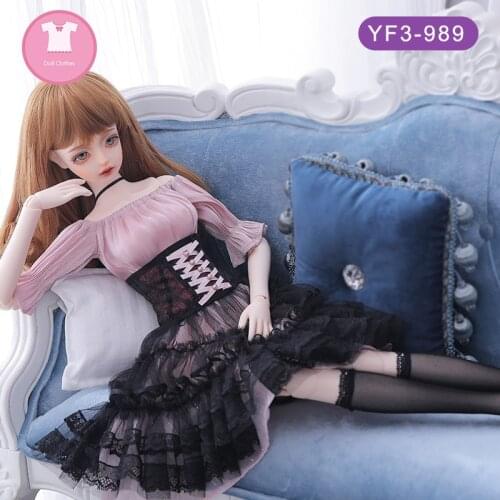 BJD Clothes 1/3 Yoko SD Female Romantic Modern Pink Black Tight Fitting Lace Skirt Silk Big Brim Doll Accessories Soom Iplehouse
