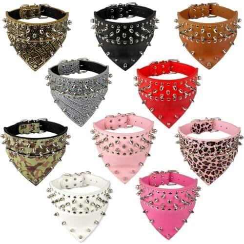 2" Wide Pet Dog Bandana Collars Leather Spiked Studded Pet Dog Collar Scarf Neckerchief Fit For Medium Large Dogs Pitbull Boxer