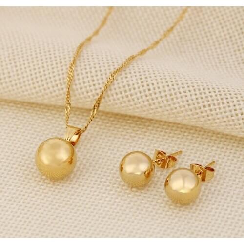 Ball Pendant Necklace Ball Earrings Jewelry SET Fine Solid Gold FINISH Women Party Jewelry Best Gifts joias ouro mujer