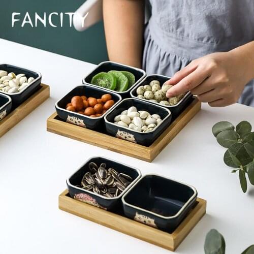 FANCITY Snack tray, home living room coffee table sugar box, nut tray, dried fruit tray, ceramic divided fruit tray