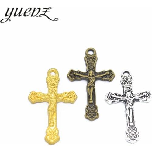 YuenZ 10pcs Antique silver color Charms cross Plated Pendants Jewelry Making DIY Handmade Craft 32*19mm T29
