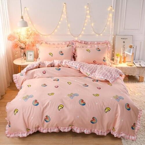 Nordic Bedding Set Cartoon Pattern Printed Bed Linen Skirt Duvet Cover Single Double Queen King Quilt Covers Sets Bedclothes