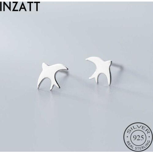 INZATT Real 925 Sterling Silver Bird Animal Stud Earrings For Fashion Woman Cute Fine Jewelry MInimalist Accessories Gift