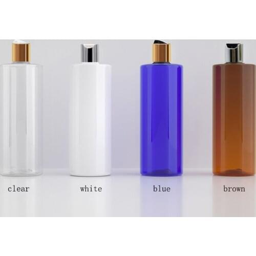 500ml 14pcs/lot white brown clear blue empty plastic shampoo bottle with gold disc top cap,17oz PET essential oil bottle