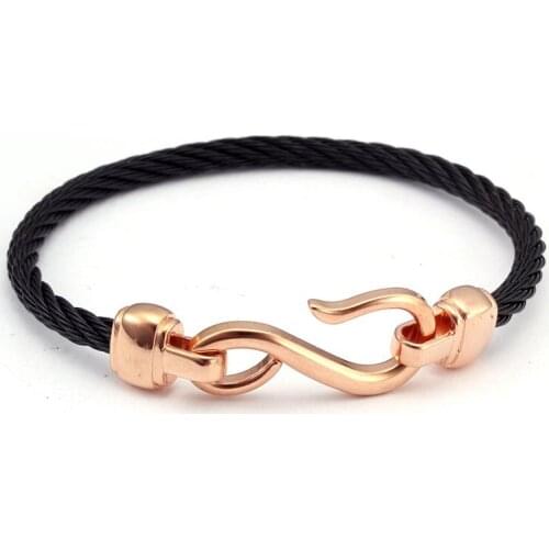 Luxury Black Stainless Steel Chain Link Hook Bracelets Men Women Fashion Jewelry High Quality Cuff Sporty Bangles