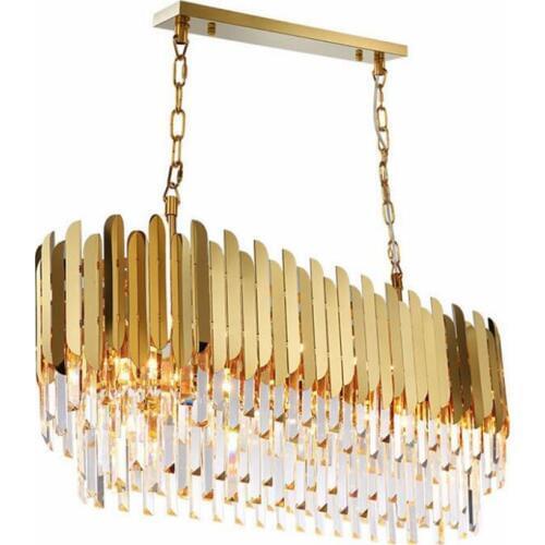 Luxury Modern LED Chandeliers Rectangle Lamp Dining Room Chandeliers Stainless Steel Kitchen Gold Hanging LED Fixtures