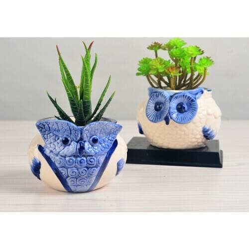 Hand Painted Flower Pots Planters Blue Colored Elephant Owl Shoes Vase Cute Design Flower Vase