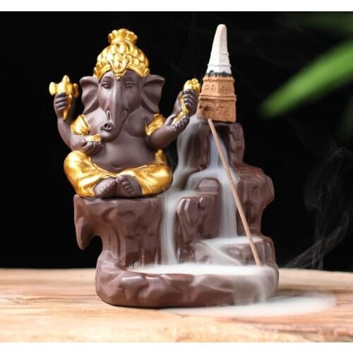With 10Pcs Incense Cones , India Elephant Backflow Incense Burner Incense Stick Holder Censer