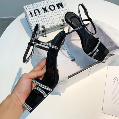 Sexy Wedding Party Dress Thin Heels Summer Sandals Shoes New Bling Women Rhinestone Ankle Strap High Heels Sandals Shoes Ladies