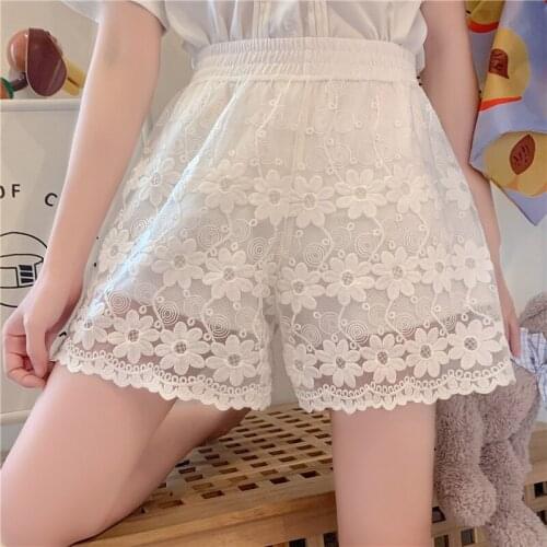 Classic Chic Shorts Women Solid Embroidery Floral Crochet Loose Stylish Wide Leg Casual Korean Wedding Simple Female Shorts