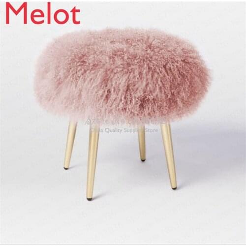Nordic Modern Pink Dressing Stool Sofa Wool Stool with Stainless Steel Gold Leg Bedroom Change Shoe Bench Beach Make Up Chair