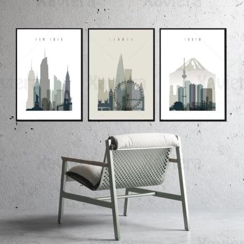 Modern City Illustration Poster London New York Tokyo Decor Simple Wall Art Canvas Painting HD Print Wall Picture Home Decoratio