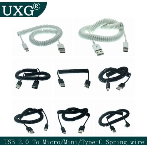 USB 2.0 to Mini USB Cables Mini USB Micro usb Type-c Coiled Spiral Spring Data Charging Adapter Cable
