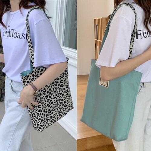 New Reusable Shopping Bag Female Canvas Double-Faced Design Cloth Book Bag Gift Handbag Girls Fashion Foldable Eco Grocery Totes