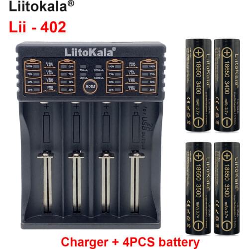 Liitokala lii-402 USB battery charger + 4pcs Liitokala 3.7v 18650 battery 3400/3500mah rechargeable batteries