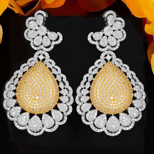 Gorgeous Luxury Flower Oversize Dangle Earrings For Women Wedding Cubic Zirconia DUBAI Bridal Earring Jewelry Accessories2020