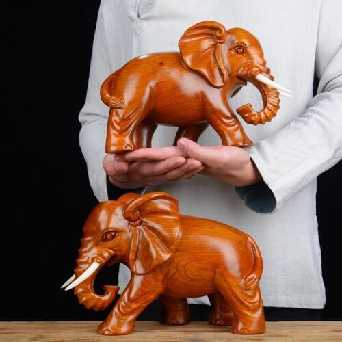 High grade Decoration art-business office home efficacious Talisman FENG SHUI Handmade Yellow pear wood Elephant Sculpture