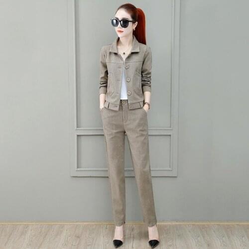 High quality Vintage Spring Autumn Women Sets Corduroy Pant Suit Blazer Jacket & Pant 2021 Office Wear Women Suits Female LU1972