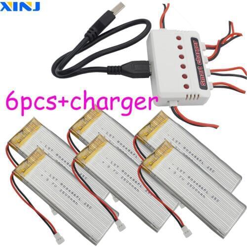XINJ 6pcs+charger 3.7V 2500 mAh 25C Rechargeable Li-Polymer Lipo battery 803496 for RC Toys RC boat Toys Ship RC Model Vehicles