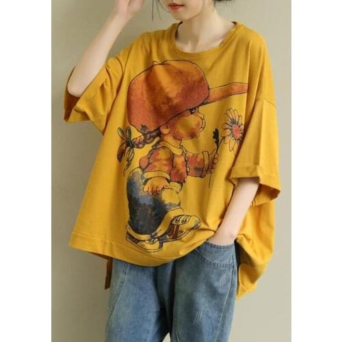 2021 Summer New Korea Fashion Women Short Sleeve Loose T-shirt Cartoon Print Casual O-neck Tee Shirt Femme Tops Big Size