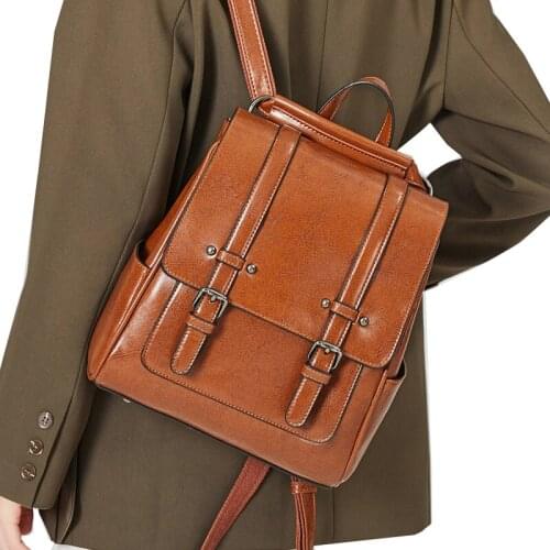 Women Genuine Leather Backpacks Female Casual Bagpack Cow Leather Backpack Mochila Small School Bags for Teenage Girl Travel Bag