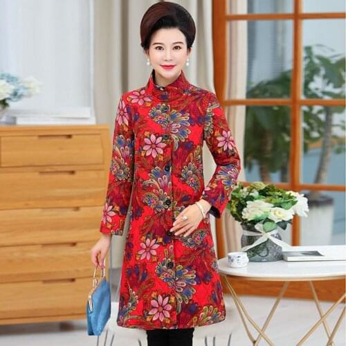 2021 Women Thicken Single Breasted Warm Winter Coat Print Floral Cotton Vintage Women Cotton jacket Outwear