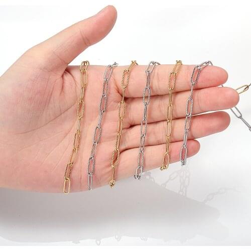 1meter Rolo Cabel Necklace Chains Stainless Steel Chain 4x12mm Embossed Link Chain for Jewelry Making DIY Bracelet Accessories