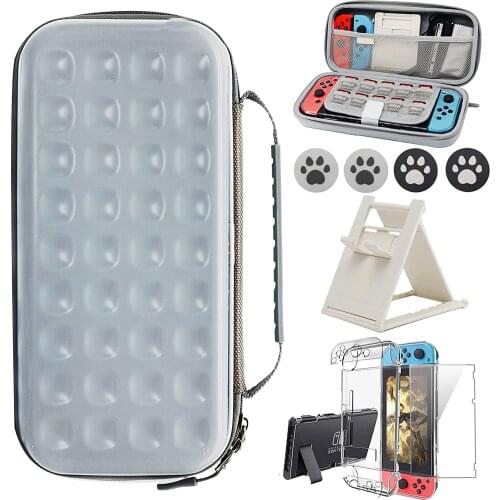 10 in 1 Travel Carrying Case Accessories Kit Hard Protective Cover Glass Screen Protector Thumb Grip Caps For Nintendo Switch