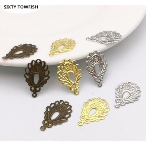 SIXTY TOWFISH 100 Pieces DIY Jewelry Accessories 12*19mm Mix colors Metal Filigree Flowers Slice Charms Jewelry Setting