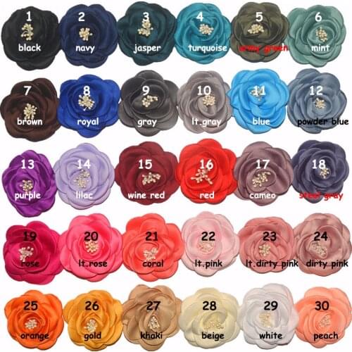 30 pcs/lot , 7.5cm singed satin fabric flower stamen chiffon flower for headbwear hair apperal accessories