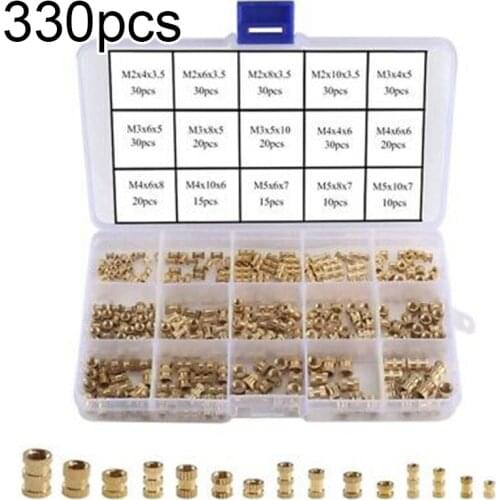 330Pcs Knurled Nuts M2 M3 M4 M5 Brass Threaded Insert Fastener Assortment Kit Heat-resistant, Rust-proof
