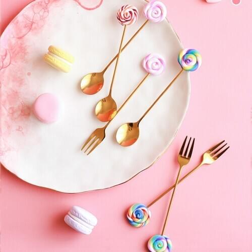 4/5/6/7pcs Stainless Steel Coffee Spoon fork Set creative Xmas Long Handle Tea Stirring Ice Cream Dessert Spoons Drink Tableware