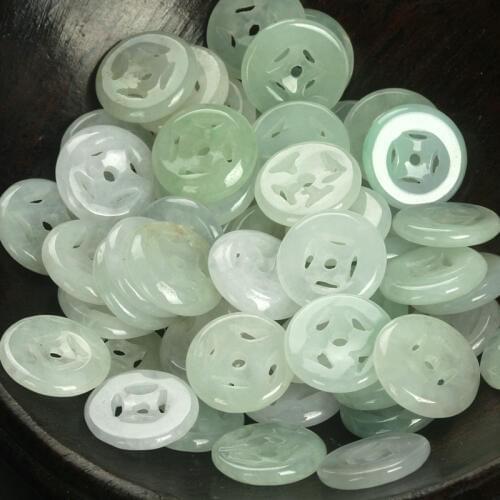 5PC Natural jade Emerald Hollow Money buckle Bead 13mm DIY Accessories Bangle Charm Jewellery Fashion Hand-Carved Luck Amulet