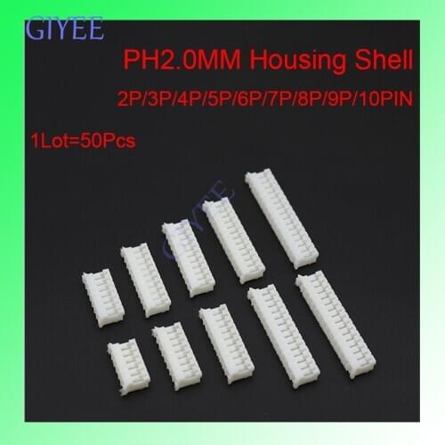 50PCS/Lot PH2.0 2/3/4/5/6/7/8/9/10PIN 2.0mm Housing Shell Header Connector Wire Connectors Adaptor Kit PH2.0